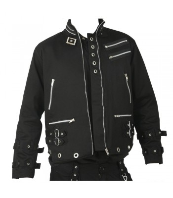 Men Goth Punk Black Jacket Bondage Gothic Eyelet Biker Jacket Fetish Military Jacket